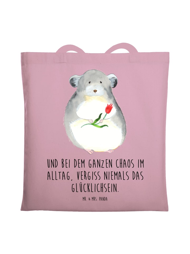 Tasche Chinchilla Blume mit Spruch in Rosa Pastell