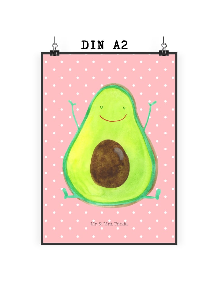 Poster Avocado Glücklich ohne Spruch in Rot Pastell