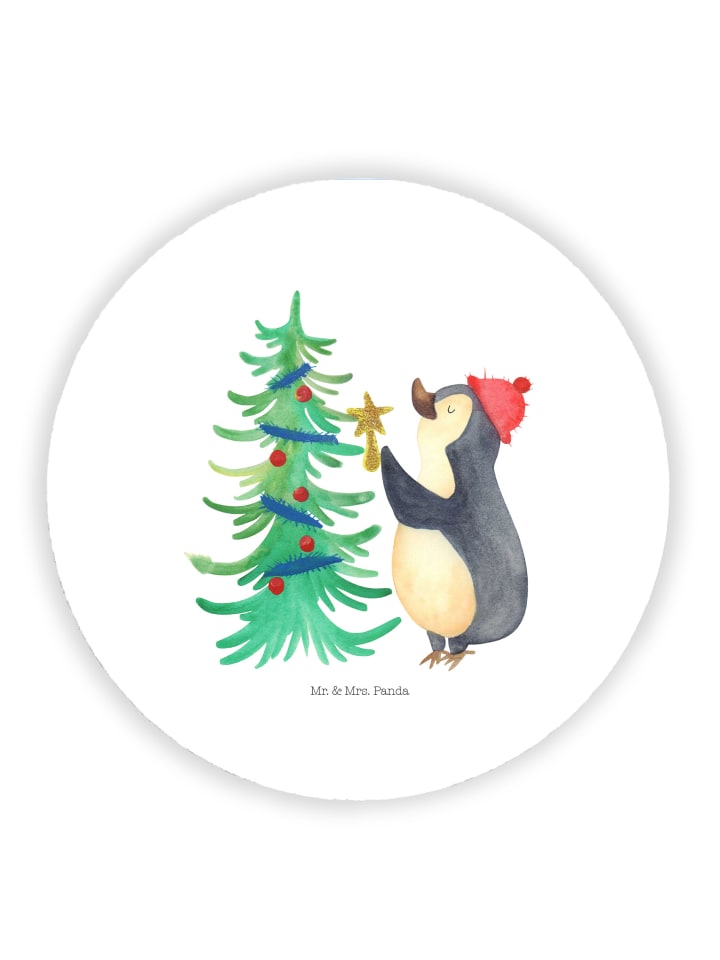 Rund Magnet Pinguin Weihnachtsbaum ohne Spruch in Weiß