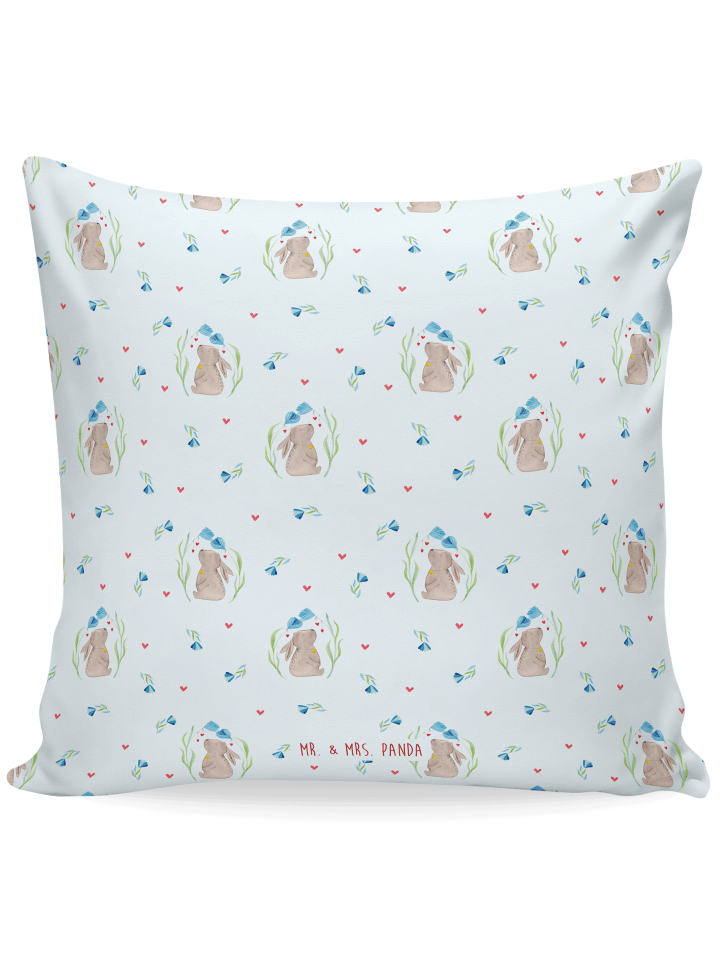 Zierkissen Hase Blume ohne Spruch in Blau