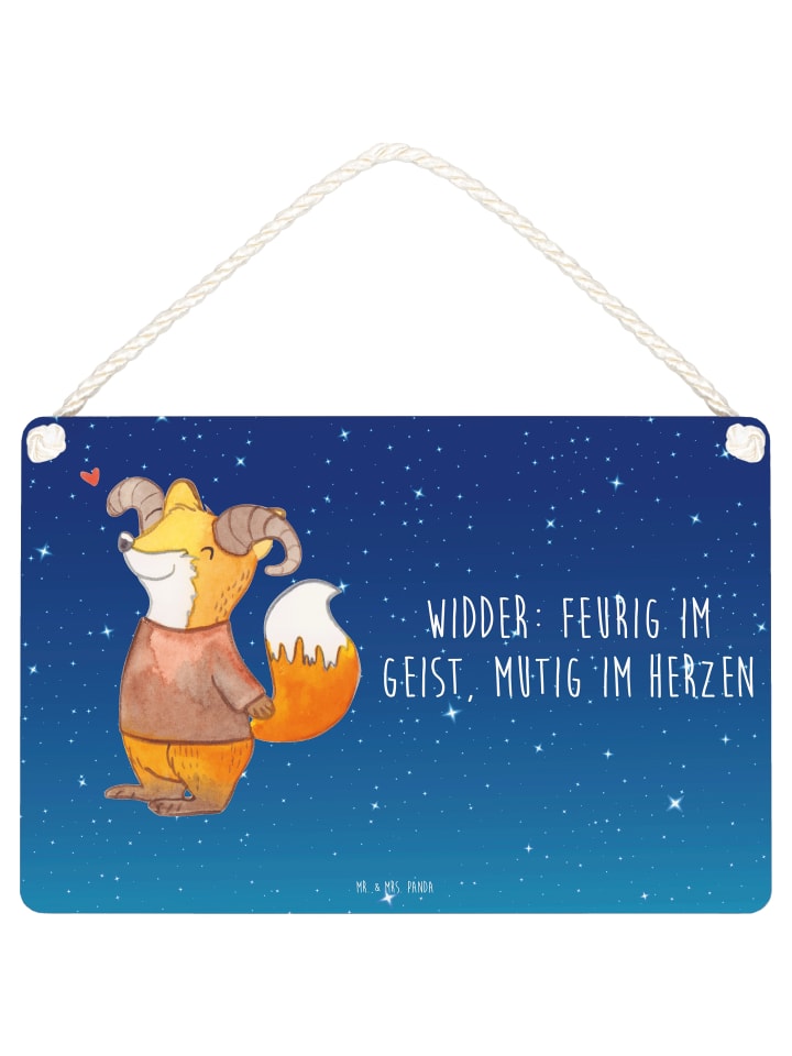 Schild Widder Astologie mit Spruch in Sternenhimmel Blau