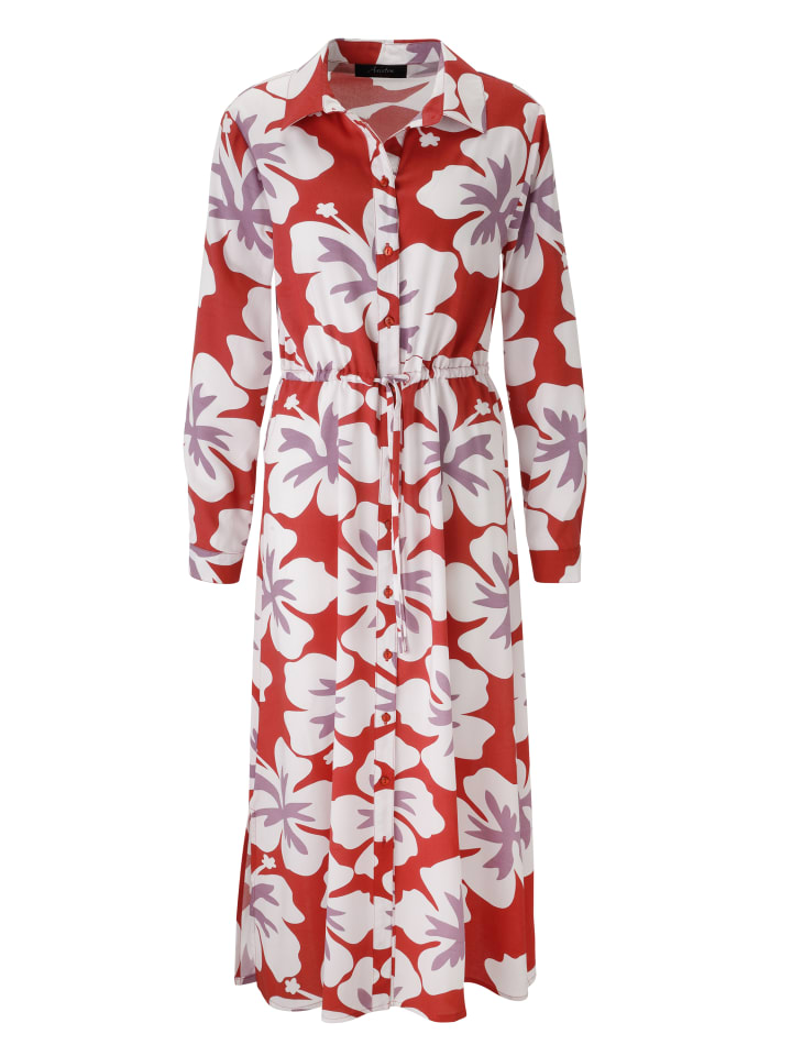 Maxikleid in rot-weiß-lavendel