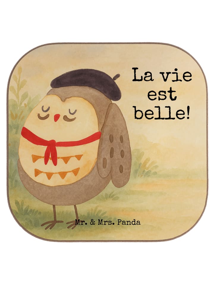 Bierdeckel Eule Frankreich Design mit Spruch in Weiß