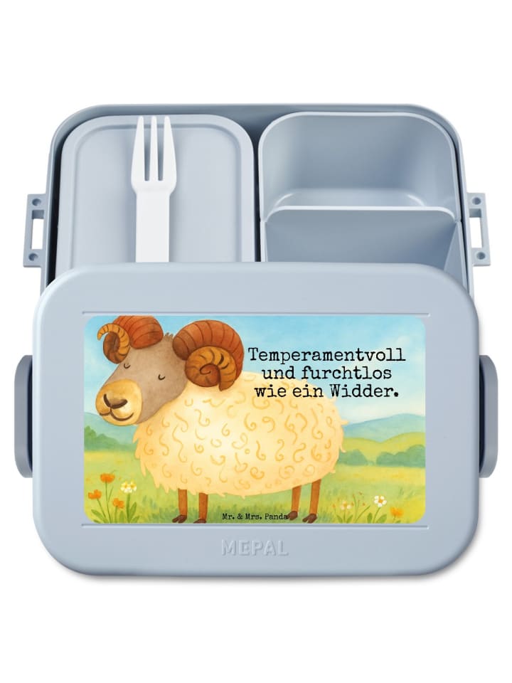 Brotdose Sternzeichen Widder Design mit Spruch in Blau Pastell