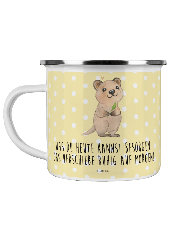 Kaffeebecher Quokka Happy mit Spruch in Gelb Pastell