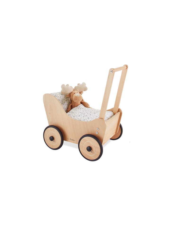 Puppenwagen Sarah, inkl. Bettzeug Dessin Blümchen, blau, 4-tlg., 53 x 35 x …