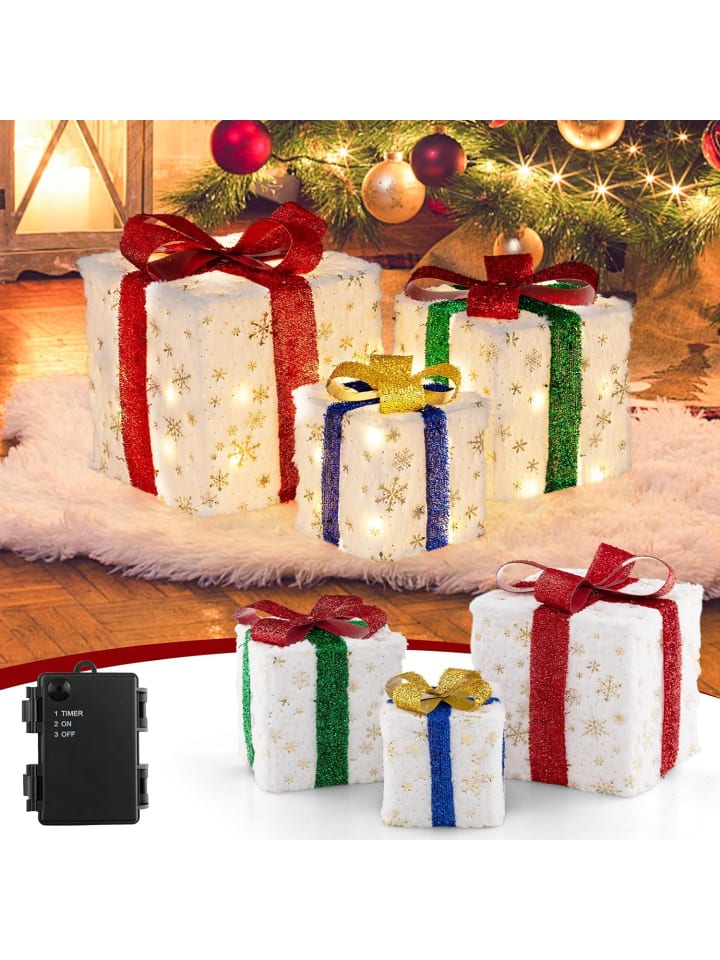 3er Set LED Geschenkboxen in Weiß