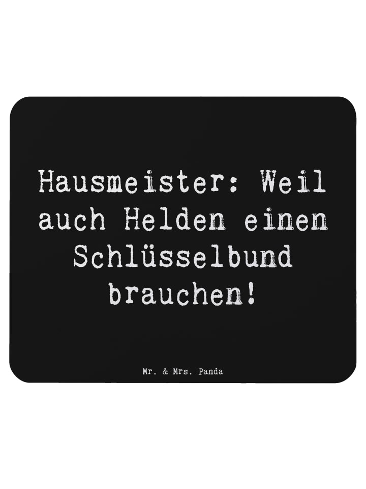 Maus-Pad Spruch Hausmeister Held mit Spruch in Schwarz