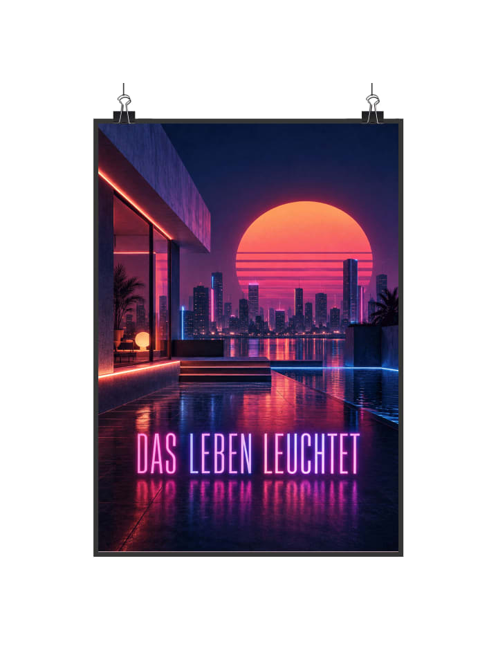 Kunstdruck Sonne neon Design mit Spruch in Weiß