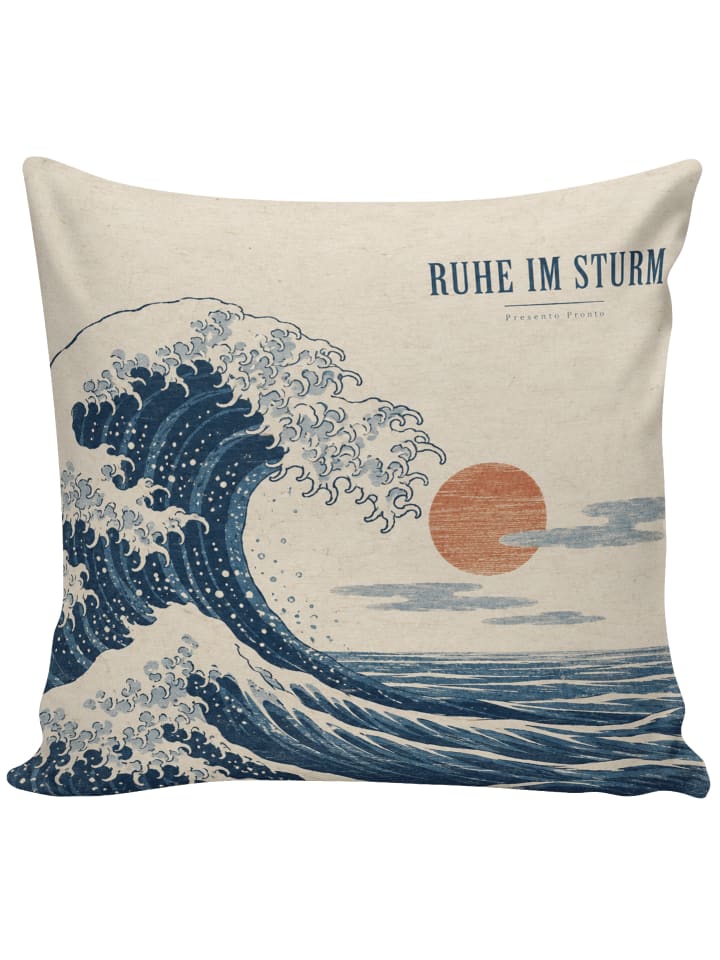 Kissen Welle indigoblau Design mit Spruch in Weiß
