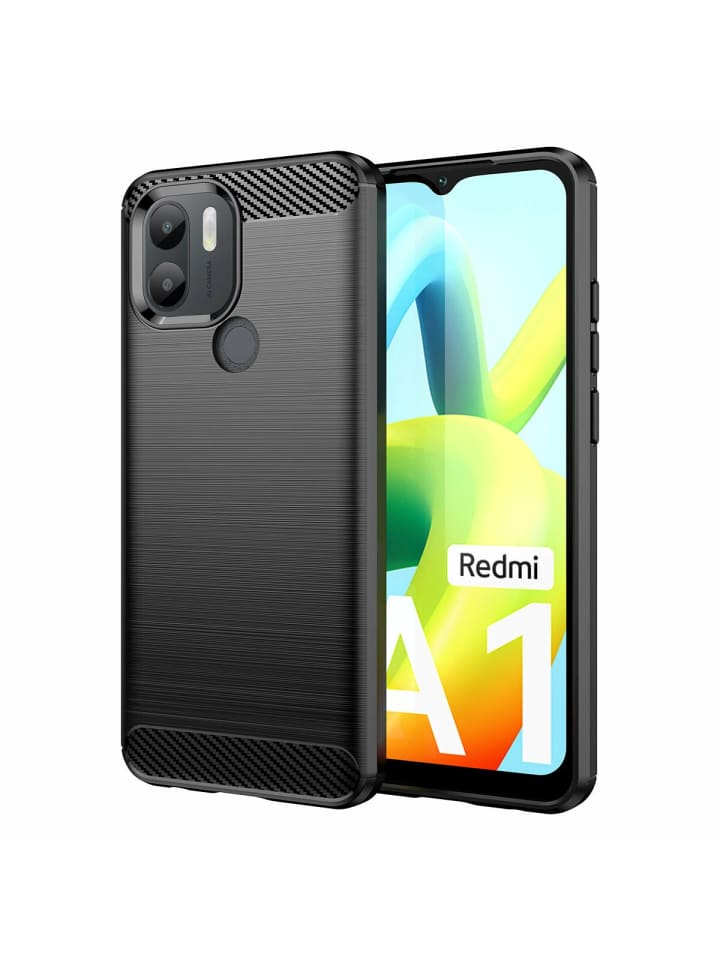 Carbon Case Hülle kompatibel mit Xiaomi Redmi A1 Plus Schwarz in Schwarz