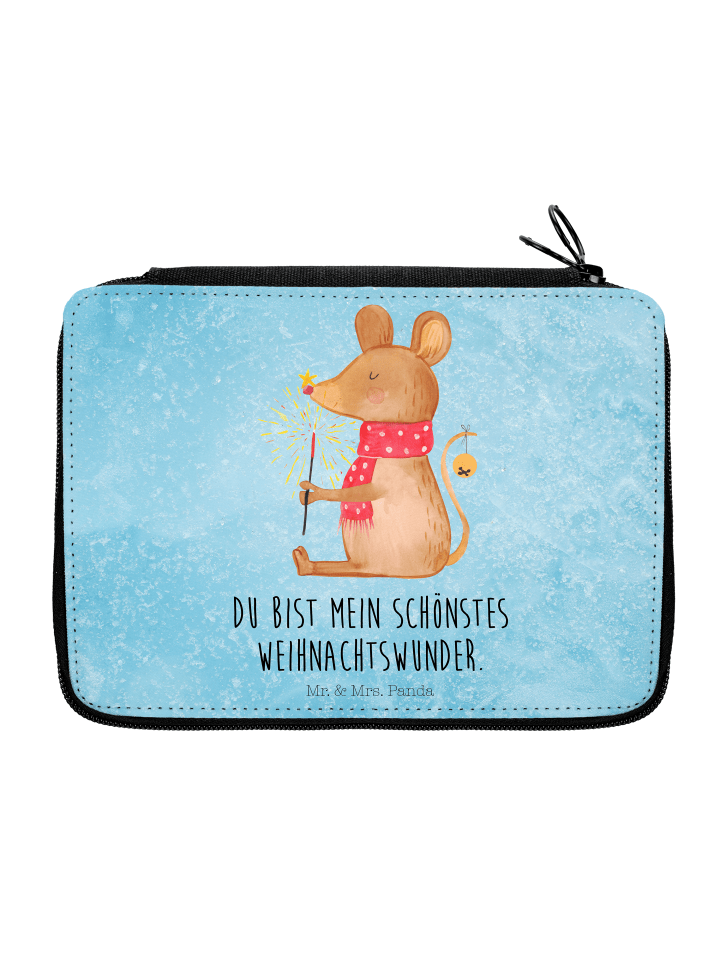 Etui Maus Weihnachten mit Spruch in Eisblau