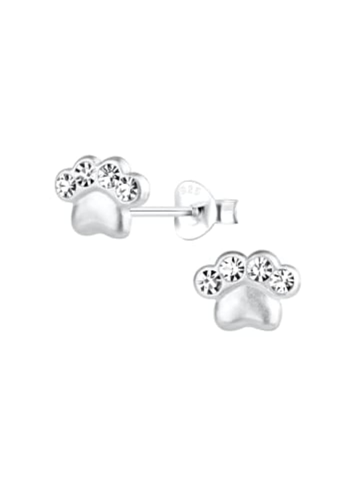 Ohrstecker PFOTE mit Kristall in 925 Sterling Silber, 2-tlg.