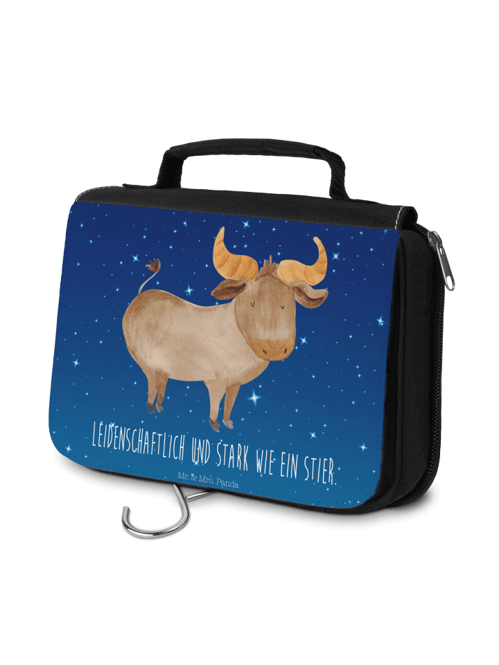 Toiletry Bag Sternzeichen Stier mit Spruch in Sternenhimmel Blau
