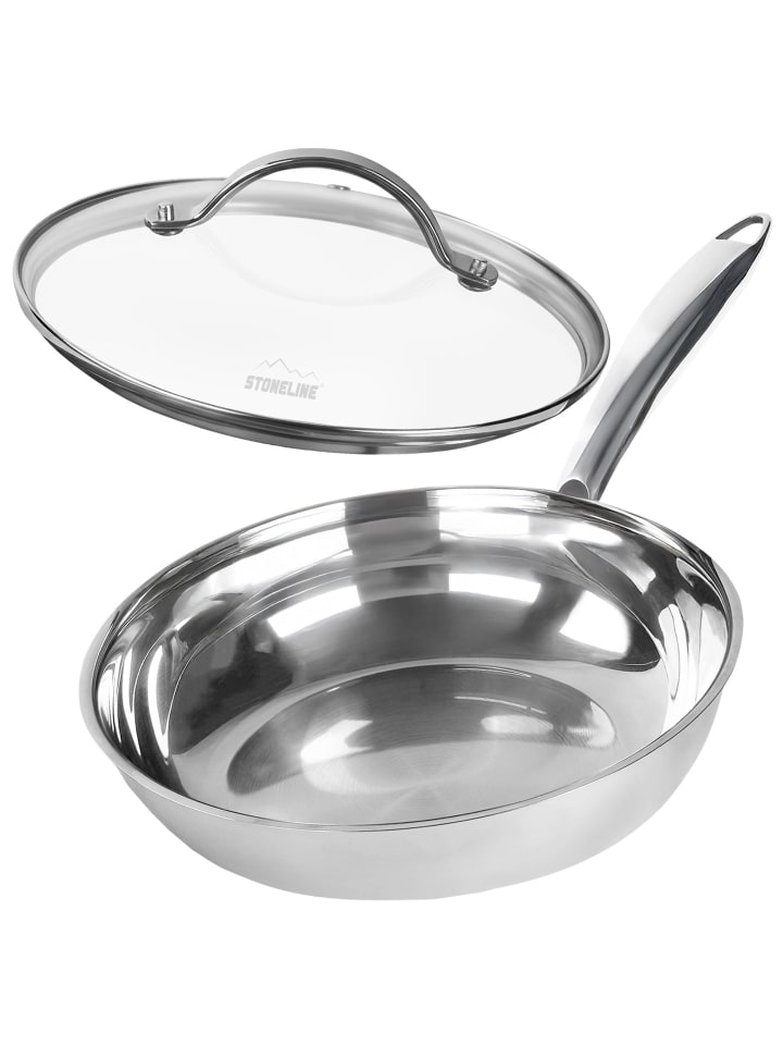 PURE Edelstahl Pfanne 20 cm | mit Deckel in Silber
