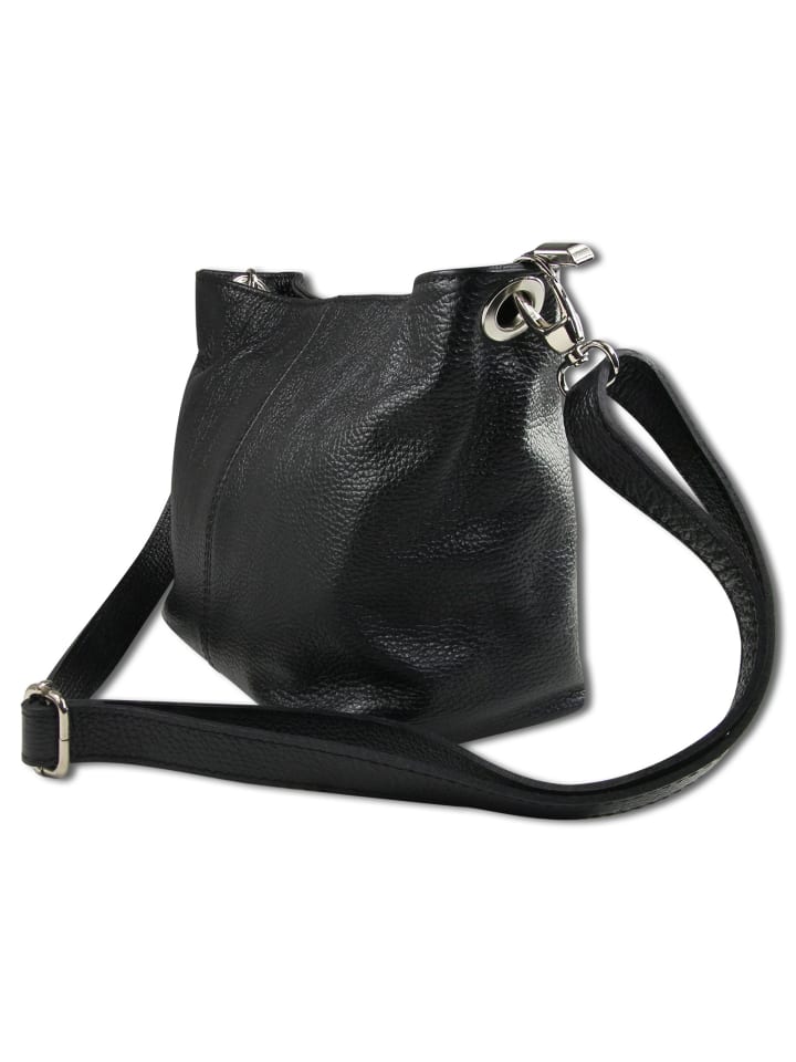 Leder Schultertasche, Umhängetasche Toscanto Tasche schwarz ca. 29cm