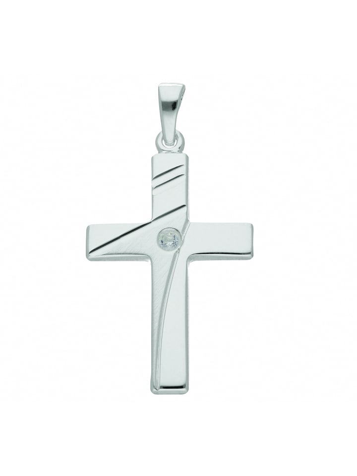 Damen & Herren 925 Silber Kreuz Anhänger mit Zirkonia in silber