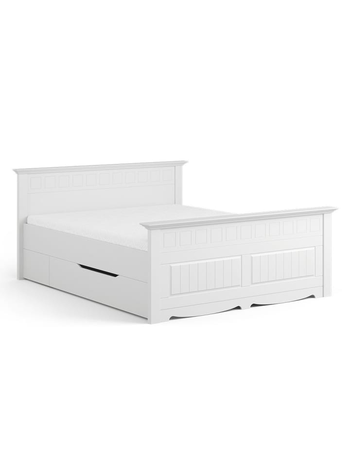 Bett Belluno Elegante Kiefer weiß lackiert 160 / 214 / 95cm