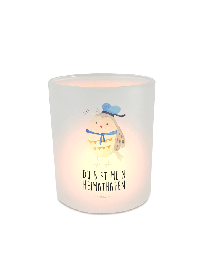 Kerzenhalter Eule Matrose mit Spruch in Transparent