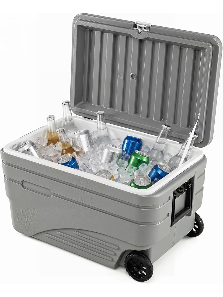 80L Kühlbox Thermobox mit Rollen & Griff in Grau