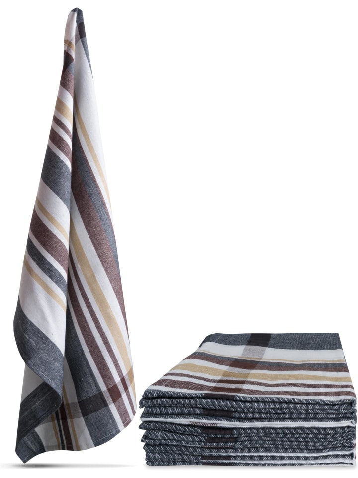 10 Geschirrtücher Toffee Stripe in Grau