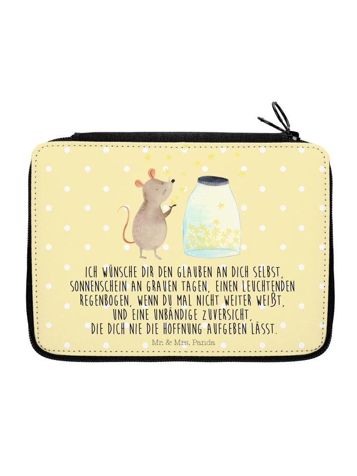 Federmappe Maus Sterne mit Spruch in Gelb Pastell