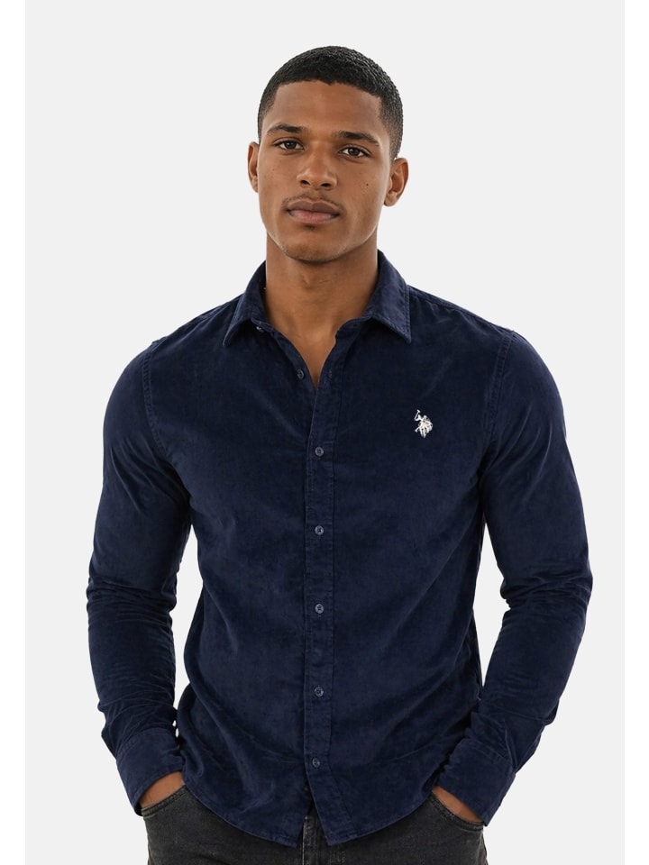 U.S. POLO ASSN. Herren Cord-Hemd P048 in Navy