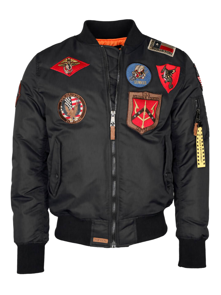 Bomberjacke im Pilotenstil mit Patches TG20191053 in schwarz