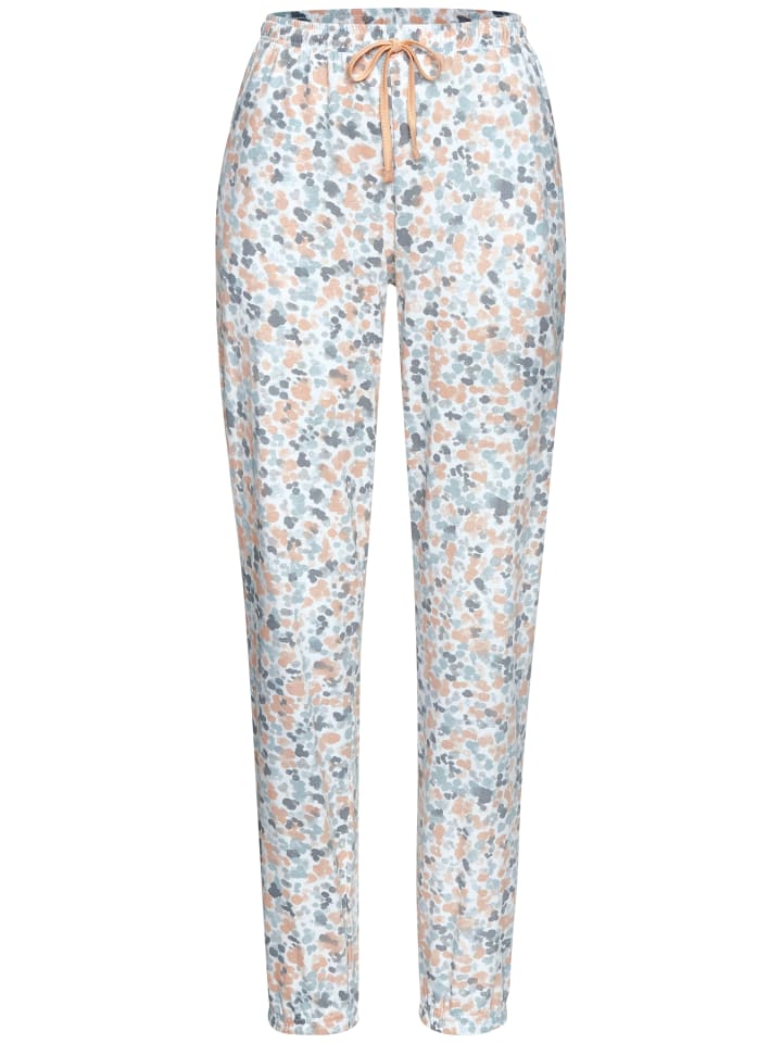 Pyjamahose in weiß-orange-gepunktet