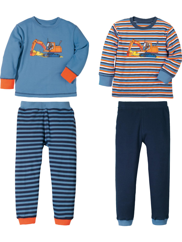 Interlock-Jersey Kinder-Schlafanzug 2er-Pack in rauchblau/marine