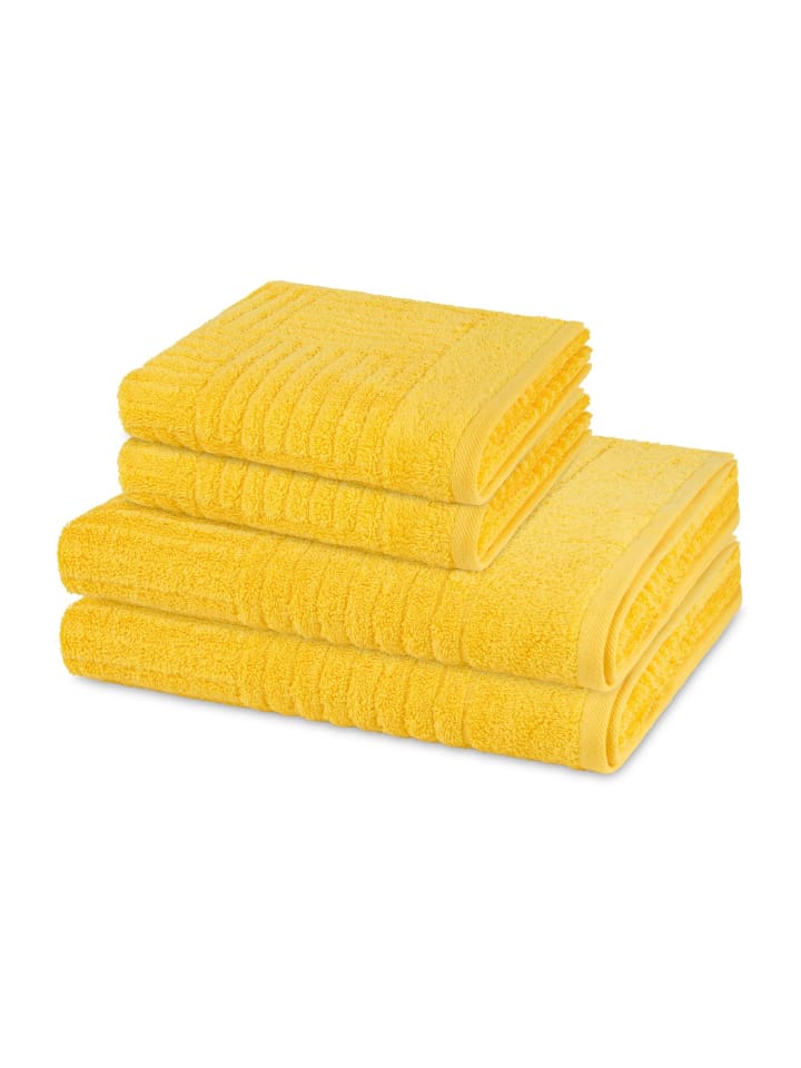 2 X Handtuch 2 X Duschtuch im Set Carre in Sonne