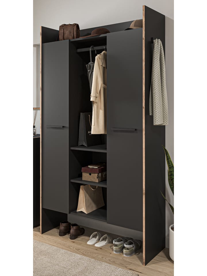 Garderobe grau und Nox Eiche, Kompaktgarderobe 105 x 189 cm, Salud
