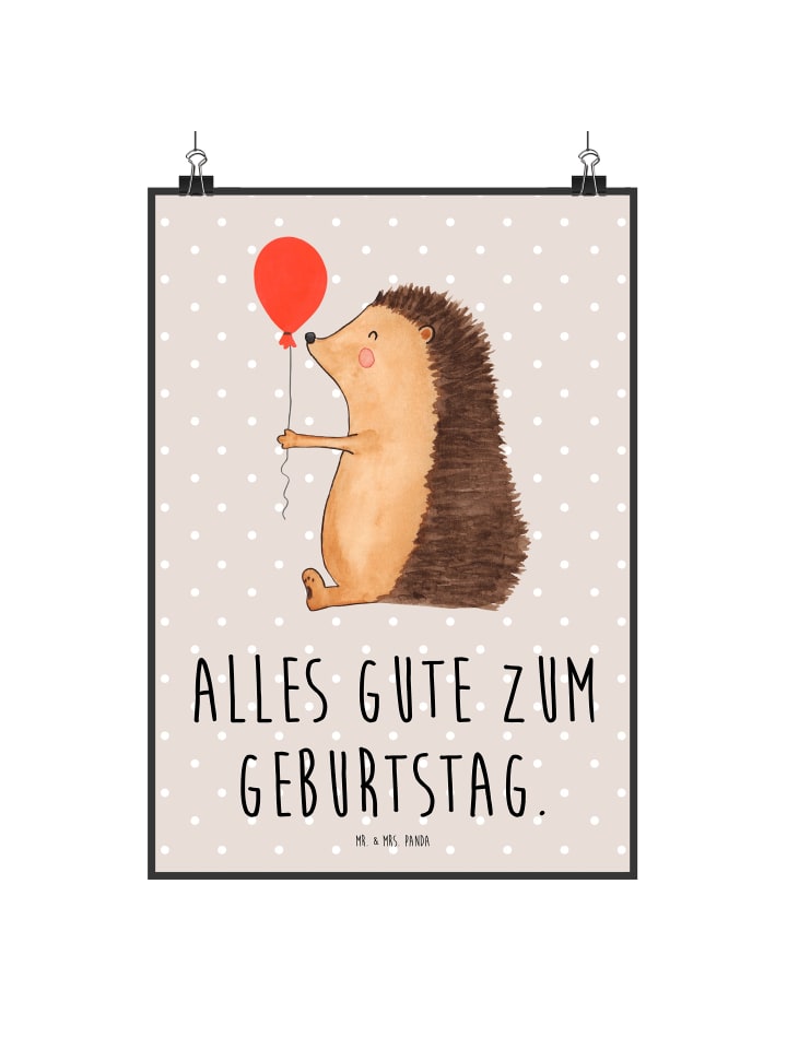 Kunstdruck Igel Luftballon mit Spruch in Beige Pastell
