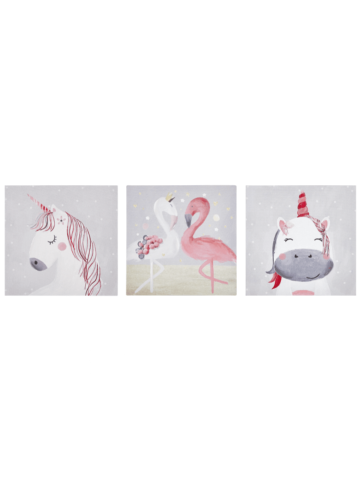 3er-Set Canvas TIMIA in Grau/Rosa Vertikal