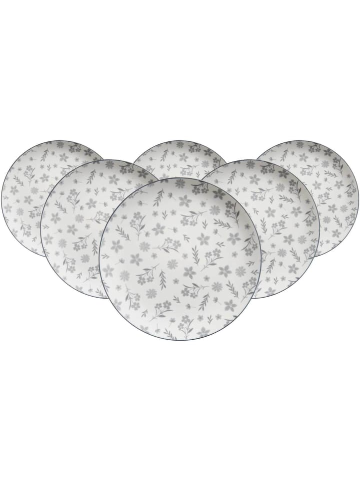 6er Set Speiseteller Sendai Blume in ø 27 cm in grau