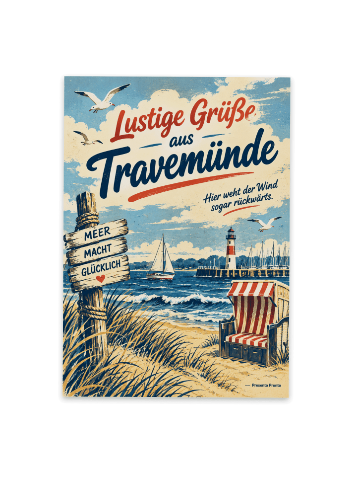 Postkarte Hafen nostalgisch Design mit Spruch in Weiß