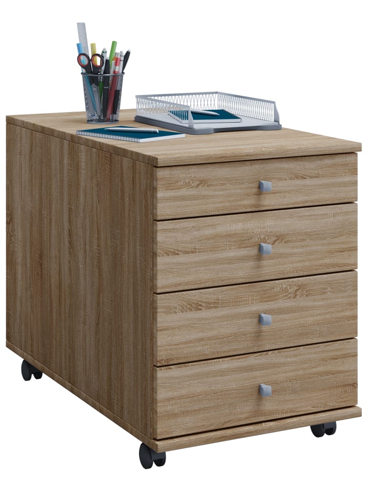 Rollcontainer Bürocontainer Schublade Lona 75 cm in Sonoma-Eiche