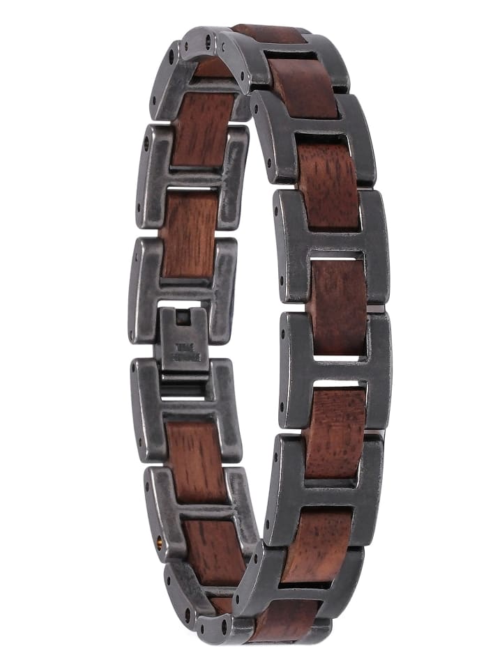 Herren-Armband Edelstahl mit Holz Acoustic Walnuss/Antik-Silberfarben