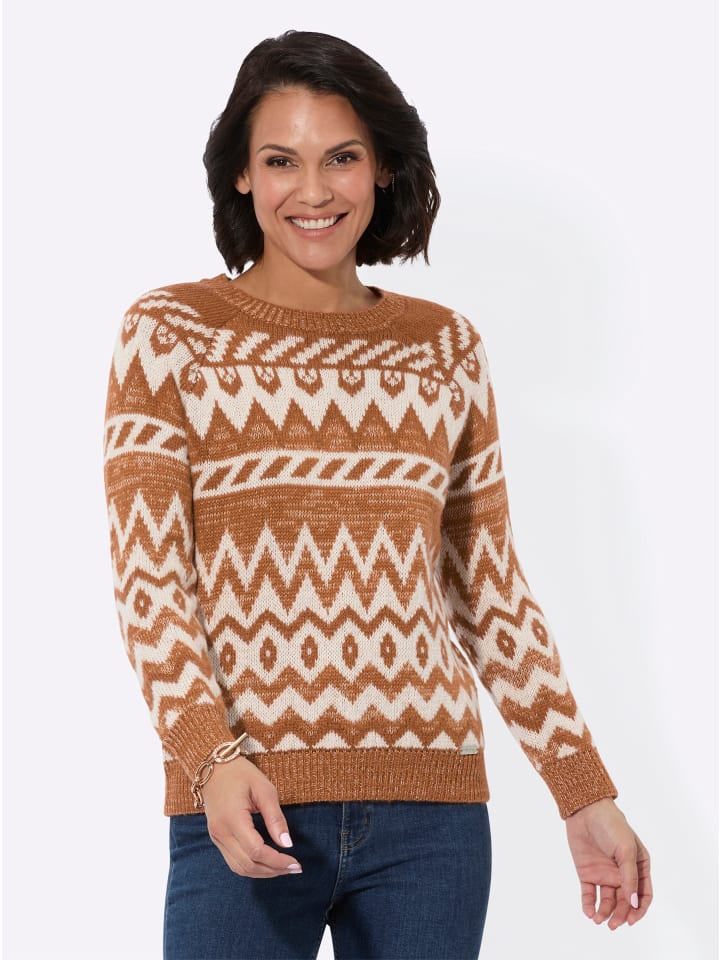 Pullover in elfenbein-cognac-gemustert