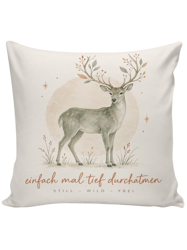 Kissen 40x40 Hirsch zart Design mit Spruch in Weiß