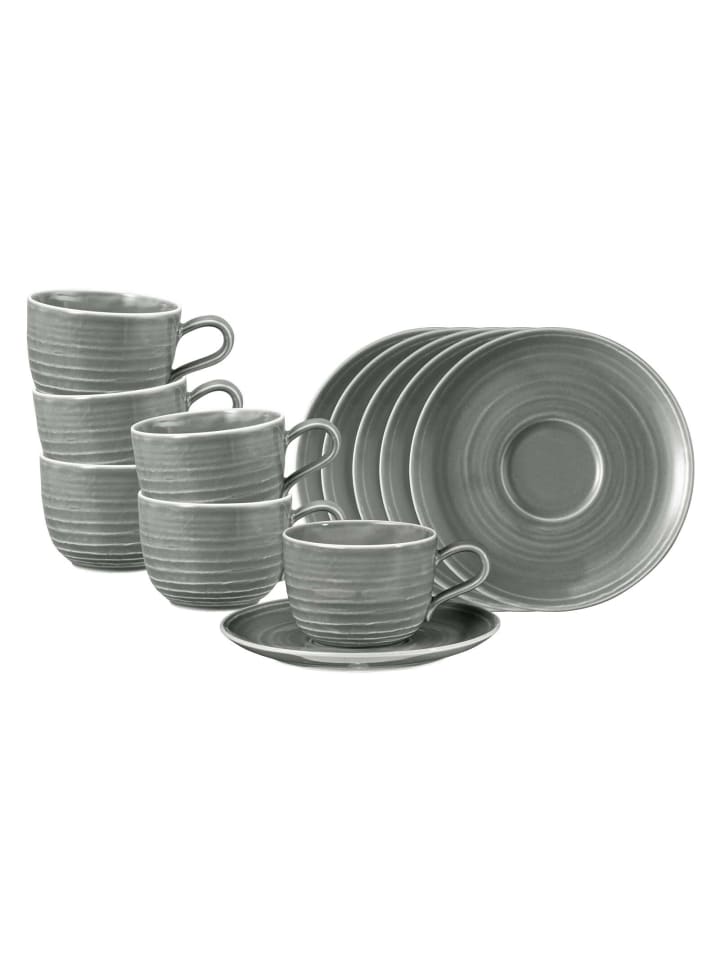 6er Set Kaffeetassen mit Untertassen Terra in Perlgrau 260 ml