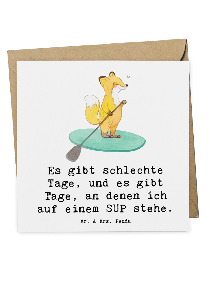 Grußkarte Fuchs Stand Up Paddling mit Spruch in Weiß