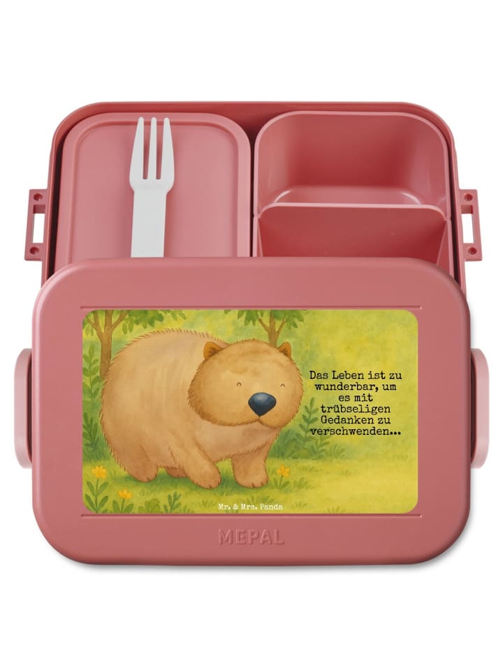 Lunch Box Wombat Design mit Spruch in Rot Pastell