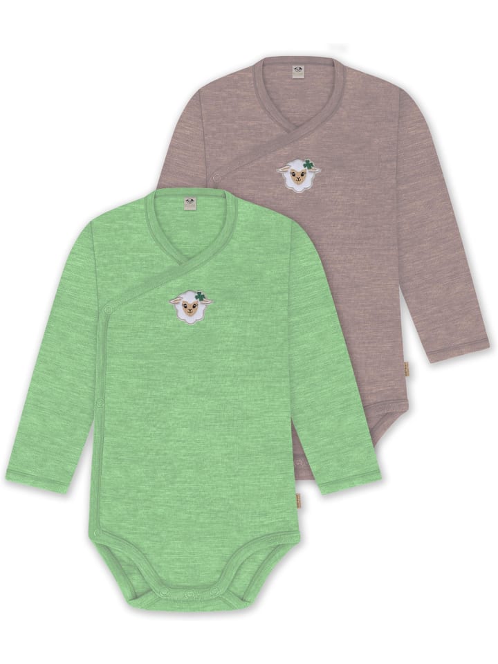 2er Pack Bio Baby-Body Langarm Wickelbody in Grün/Rosa