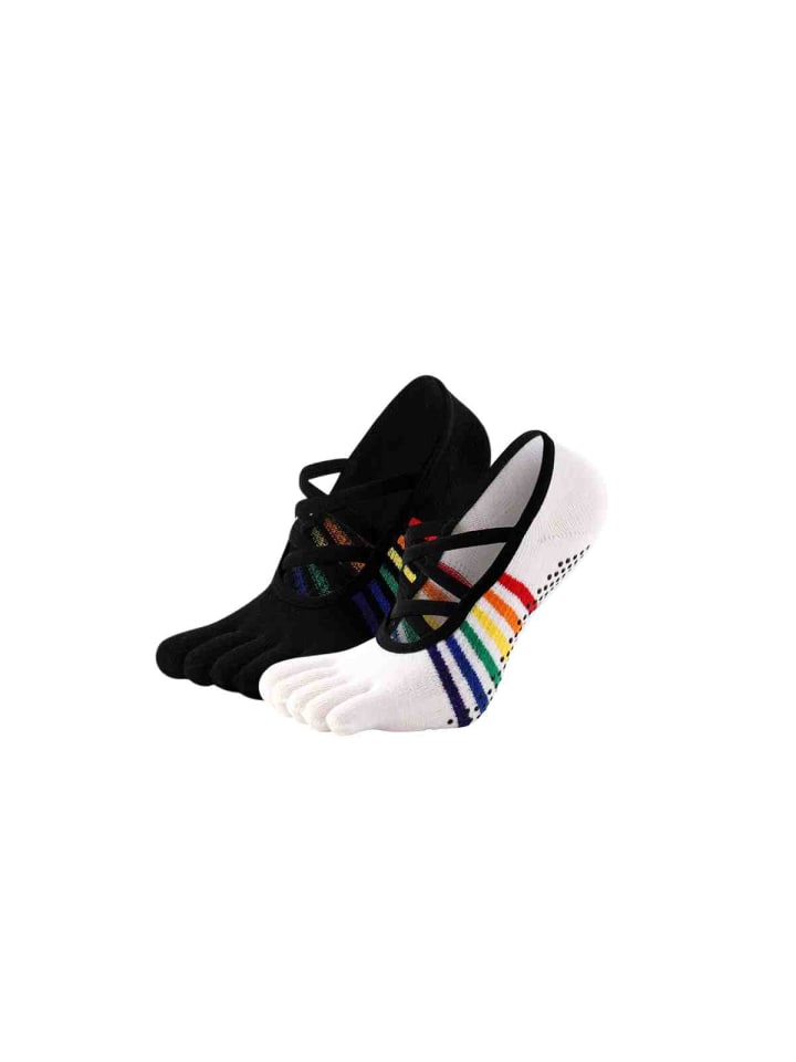 2er-Pack Yoga-/Pilates-Zehensocken – X Regenbogen Cross-Band-Farb-Mix
