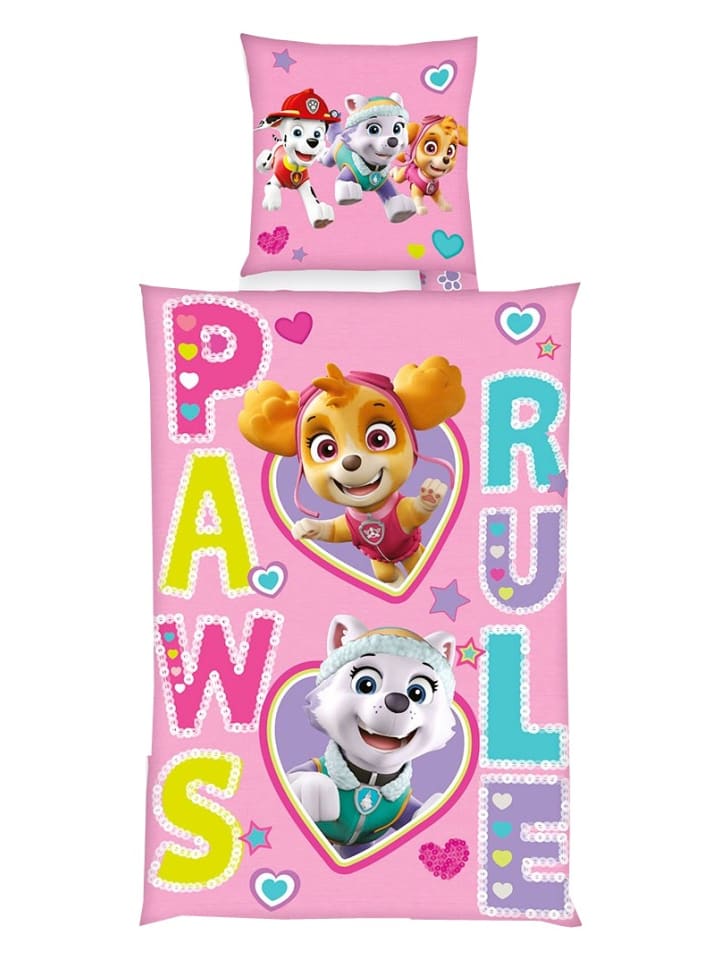 2 tlg. Renforcé Bettwäsche 135x200cm Paw Patrol in Rosa