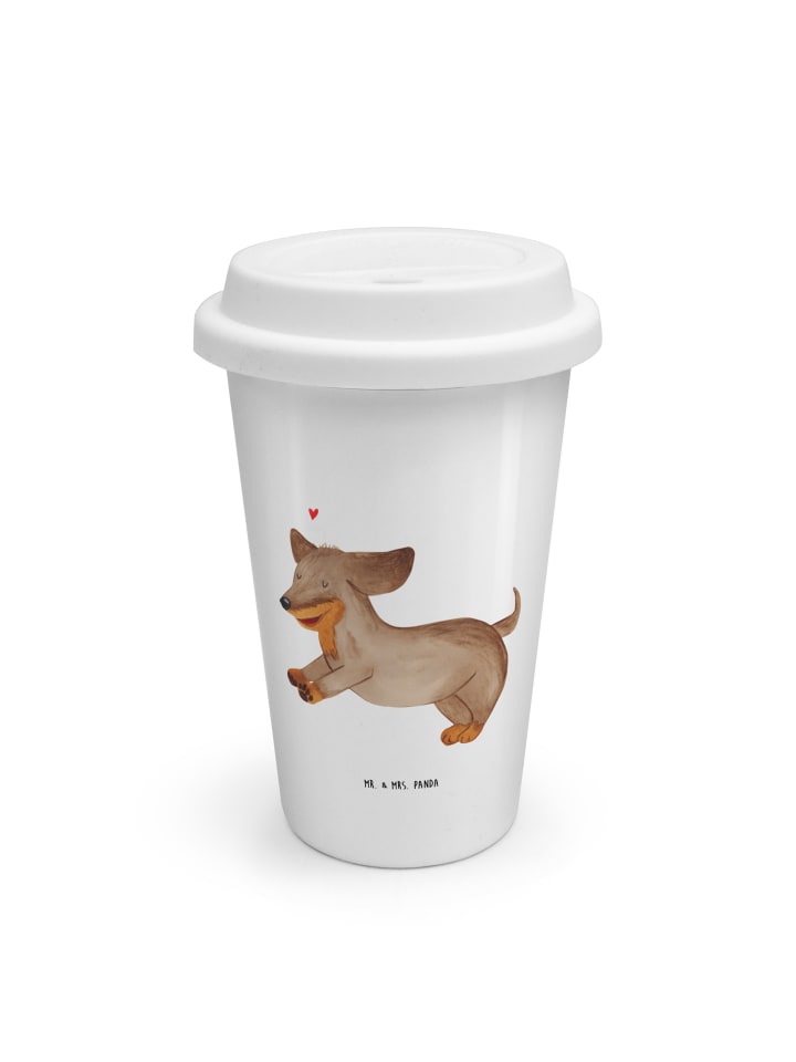 To Go Becher Hund Dackel ohne Spruch in Weiß