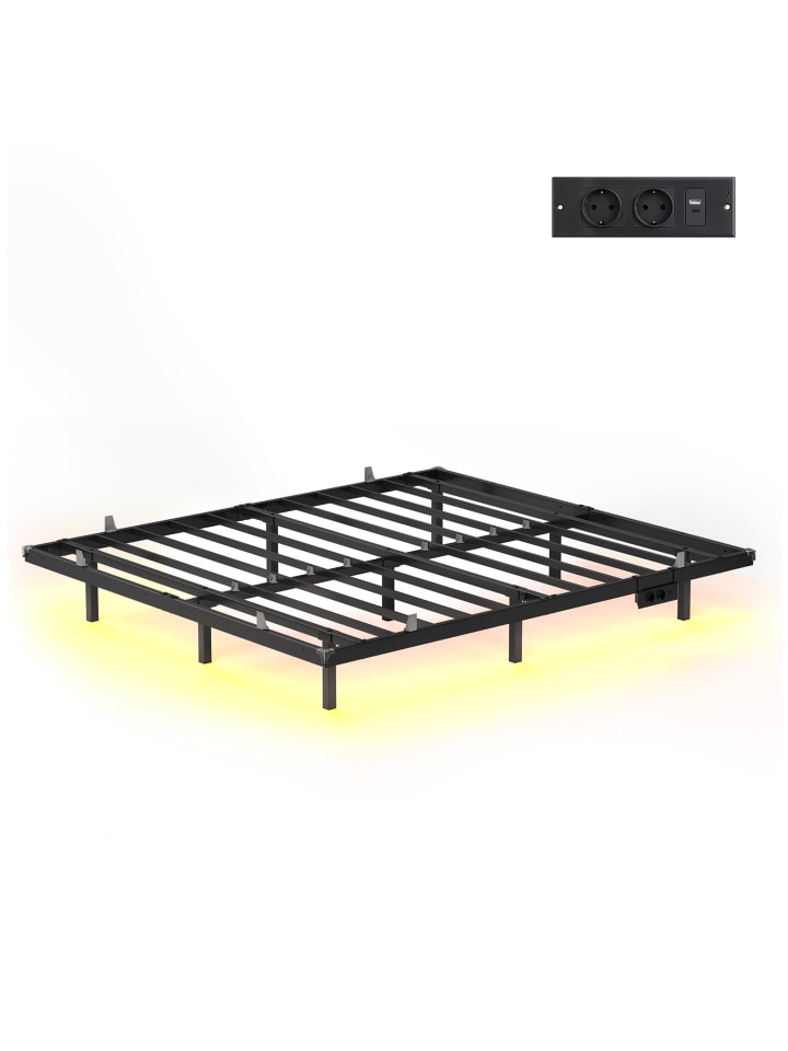 Bettgestell Conner in Mattschwarz - (B)180 x (H)26 x (T)200 cm