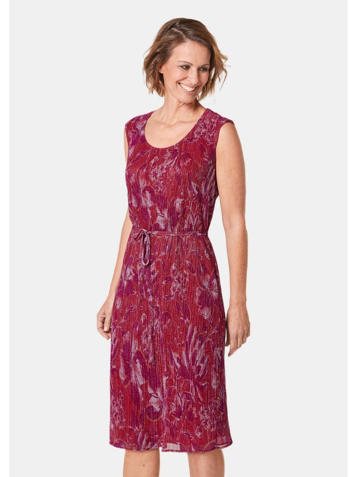 Figur umspielendes Kleid mit feinen Glanzgarnen in pink / mandarine / geblümt