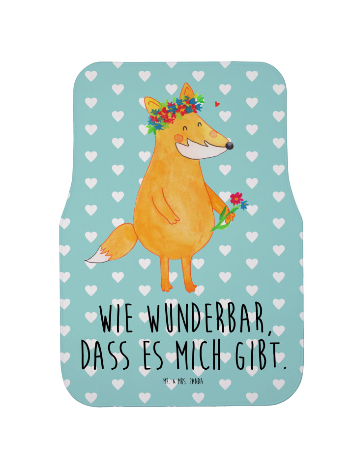 Fußmatte Auto Fuchs Blumen mit Spruch in Türkis Pastell